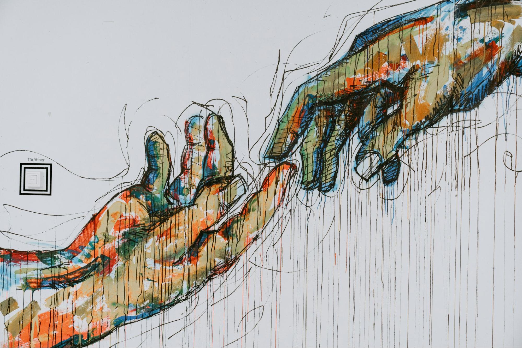 Illustration of one hand reaching out to another.